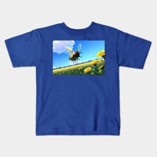 Anime Bee on a Sunflower Field Kids T-Shirt